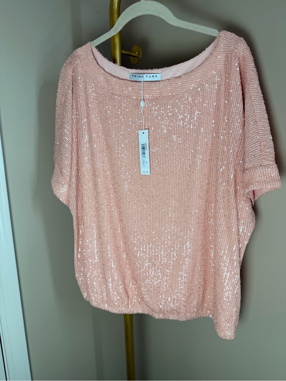 NWT Trina Turk Sprite 2 Sequin Top Blush Pink